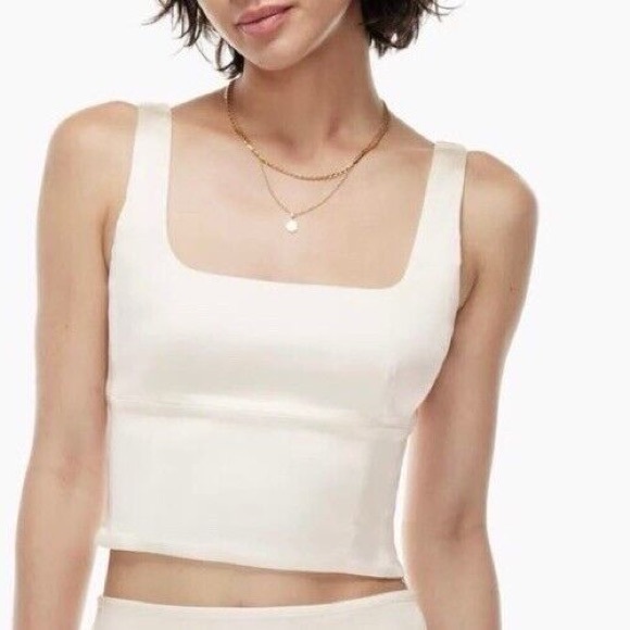 NWT Aritzia Wilfred Free Satin Shine Bustier Top in Ivory/Light Birch - Picture 8 of 8